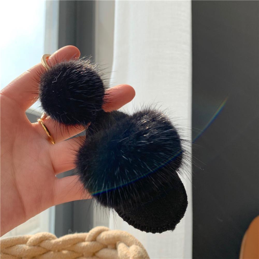 Брелок в форме туфель из меха норки, пушистый плюшевый кулон, изысканные мини-тапочки, кулон, украшение для ключей