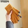 Autumn and Winter Gloves Warm Couple Gloves Five Finger Knitted Gloves with Velvet Touchscreen Riding Gloves