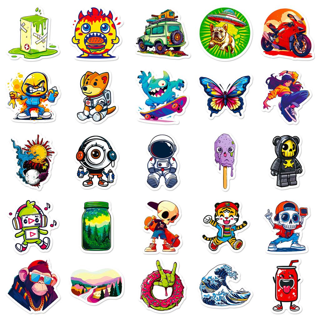 50 Уличный Арт Хип-Хоп Цветные Граффити Наклейки Тренд Хип-Хоп Рэп Декоративные Наклейки Сделай Сам Мотоциклетные Наклейки