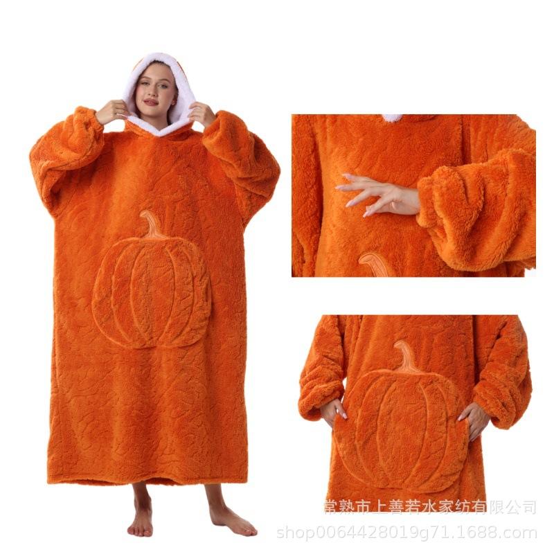 Носимый плед-халат с капюшоном для женщин и мужчин, оверсайз, зимний, теплый, флисовый свитшот-плед из фланели, толстый флисовый плед с рукавами и карманом