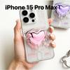 The Ultimate Fashion & Function: Cute Heart Silicone Jelly Clear Card Case with Grip Holder for iPhone 15 Pro Max (Pink)