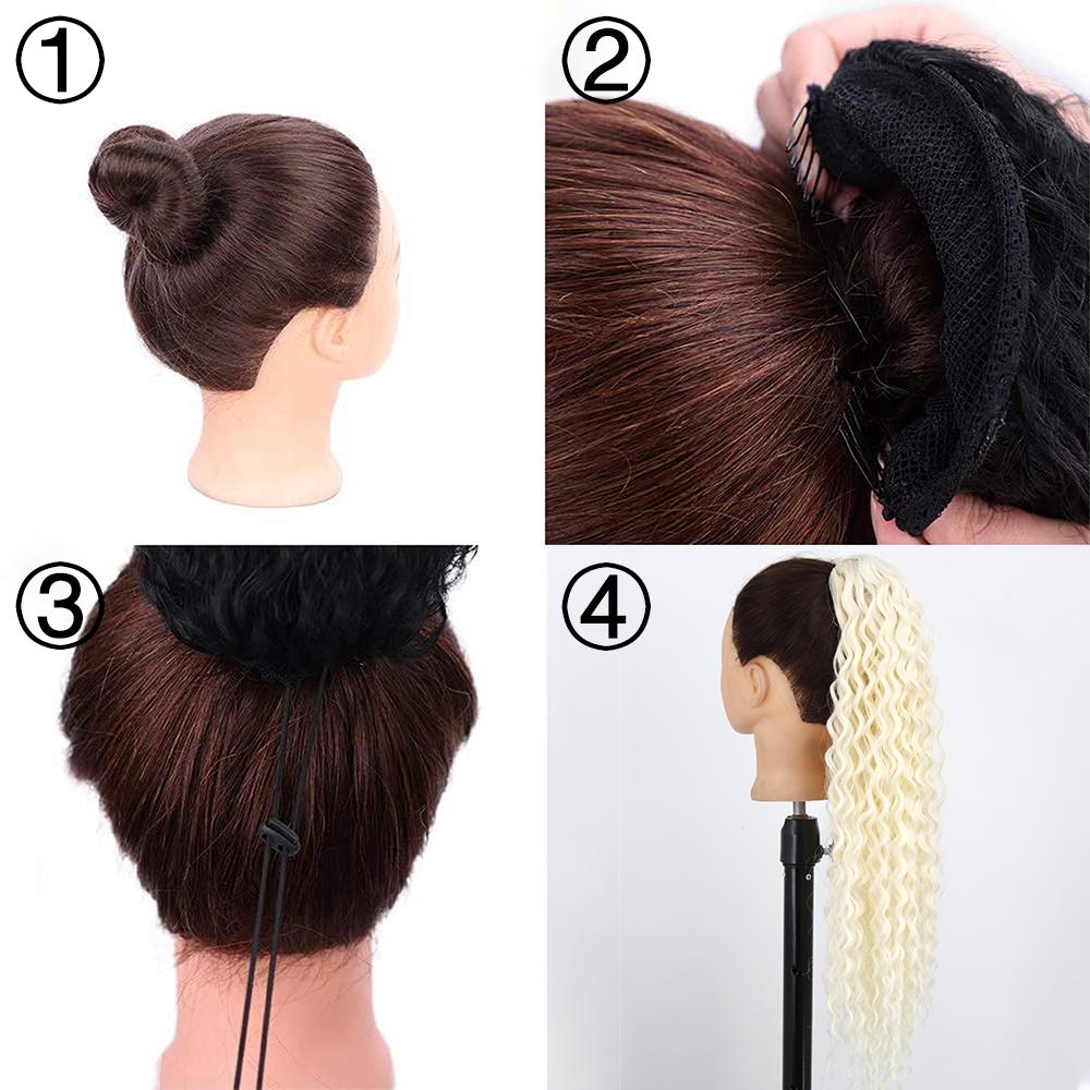 XINRAN Long Curly Clip In Ponytail Hair Extensions Natural Synthetic Blonde Drawstring Pony Tail Hairpieces for Afro Women