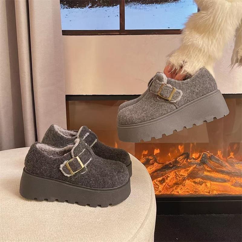 Теплые хлопковые туфли Birkenstocks на толстой подошве, шерстяные, из бархата, для осени и зимы, с небольшим увеличением роста, повседневные хлопковые туфли
