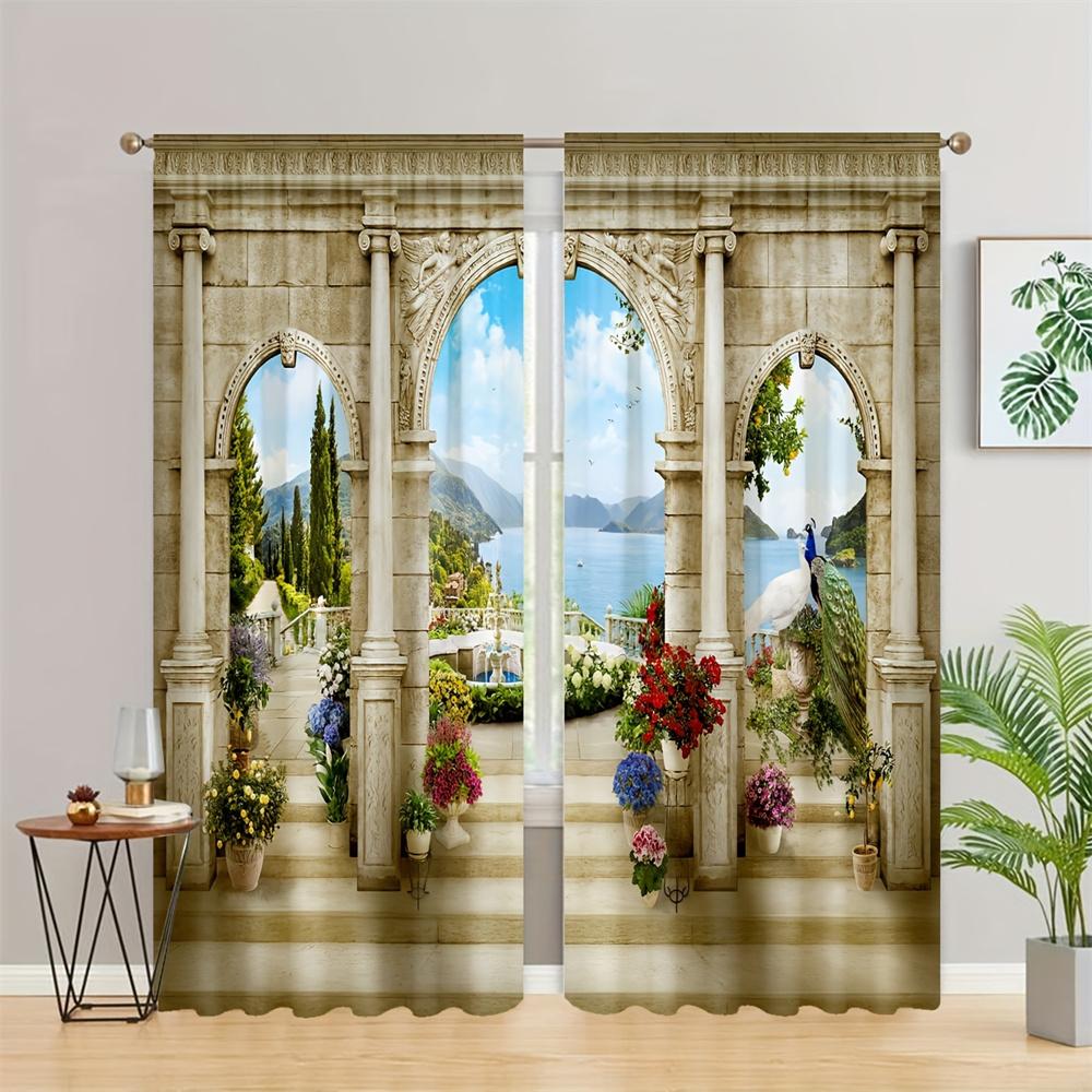 Natural Scenery Landscape Seascape Seagull Window Curtains Blinds For Living Room Bedroom Bathroom Kicthen Door Home Decor2Pcs