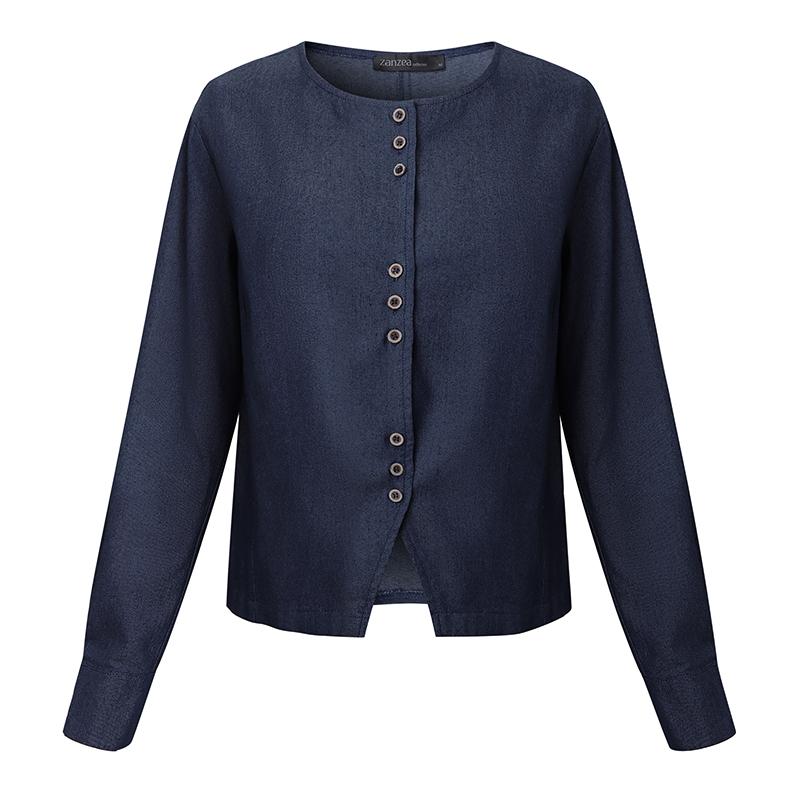 ZANZEA Women Casual Round Neck Loose Long Sleeve Solid Blouse