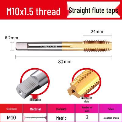 Jundingying M10x1.5 Прямое сверло с титановым покрытием и спиральное метчиковое сверло