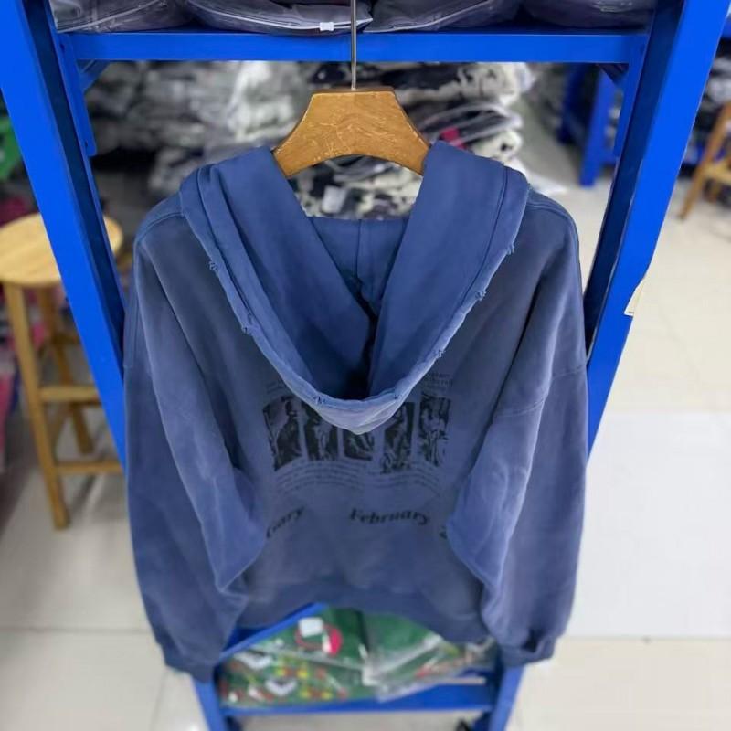 Mens Oversized Distressed Washed Hoodie With Graphic Print - American Streetwear Style Cotton Blend Loose Fit