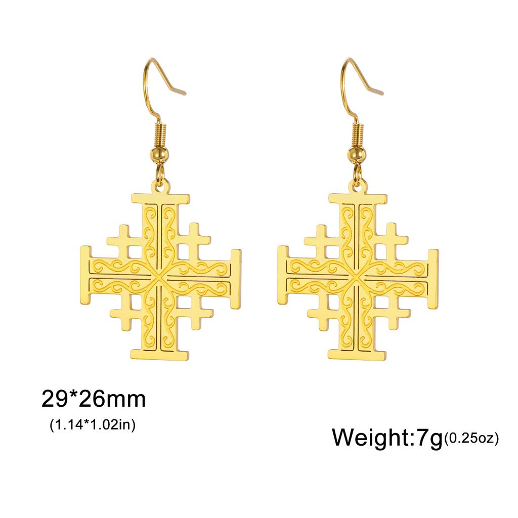 Cazador Jerusalem Cross Drop Dangle Earrings Stainless Steel Gold Color Crusader Five-fold Earrings Christian Gifts Jewelry 2026