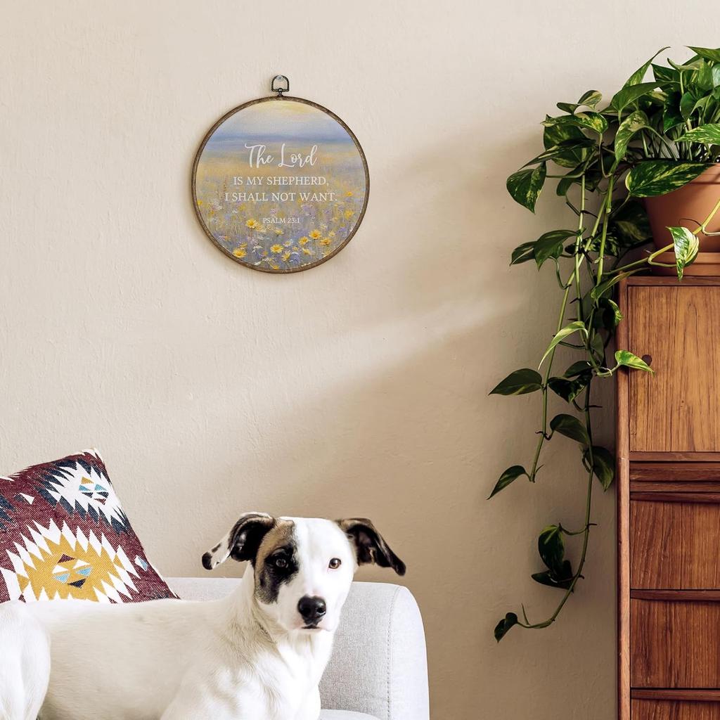 TLESKE Дикие цветы Христианское Писание Господь — Пастырь Мой Круглый Настенный Декор 10x10, Цветочный Библейский Стих Псалом В Рамке Холст Настенные Арт-Принты