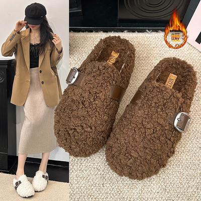 Обувь Мао Мао женская верхняя одежда бархат овечья шерсть шапка-бини обувь осень 2025 новая шерстяные тапочки женские плоские ленивые туфли