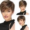 Women's Front Lace Heat Resistant Short Straight Wig with Side Bangs Brown and Blonde Mixed Wig