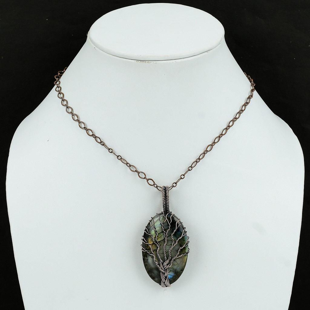 Tree Of Life Labradorite Pendant Copper Wire Wrapped Pendant Gemstone Pendant Copper Jewelry For Gift Handmade Pendant Wire Wrapped Jewelry