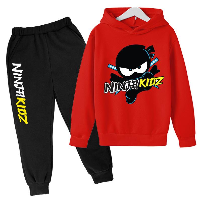 Толстовки с капюшоном для мальчиков и худи для девочек NINJA KIDZ Детский повседневный пуловер Весенние и осенние детские худи и спортивные штаны Костюм-двойка