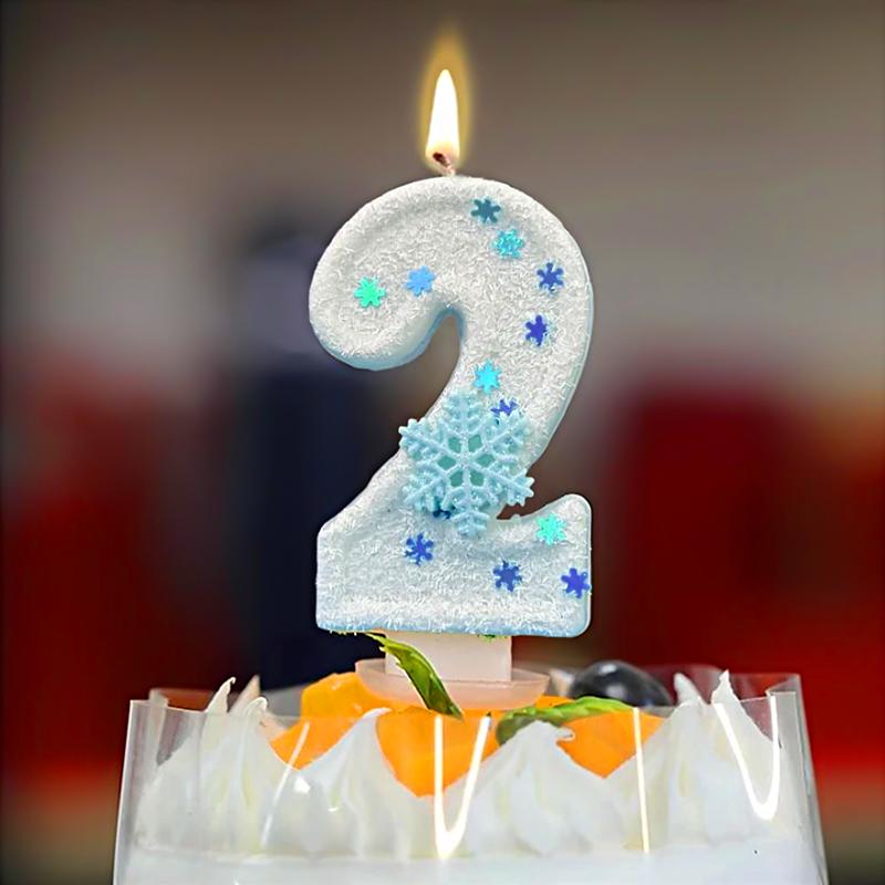 1 шт. Цифра 0-9 с блестками на день рождения, украшение для торта, белые цифровые свечи без Смога, свечи на день рождения, тема снежинки