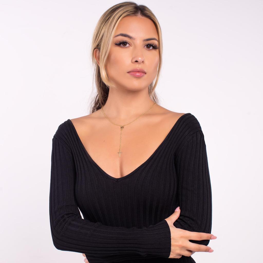 Barzel 18K Virgin Mary Rosary Bead Cross Necklace Made In 18 No Gemstones Gold-Plated - Brazil, Inches, Brass,