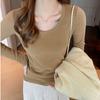 U-collar Velvet Base Shirt for Women Is Shoulder Long Sleeve T Sleeve Slimming Design Sense Can Wear A Black Top