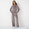 Womens 2 Piece Velour Tracksuit Soft Velvet Hoodies Outfits Athletic Zip Up Jacket And Wide Leg Pants Sweatsuit Set