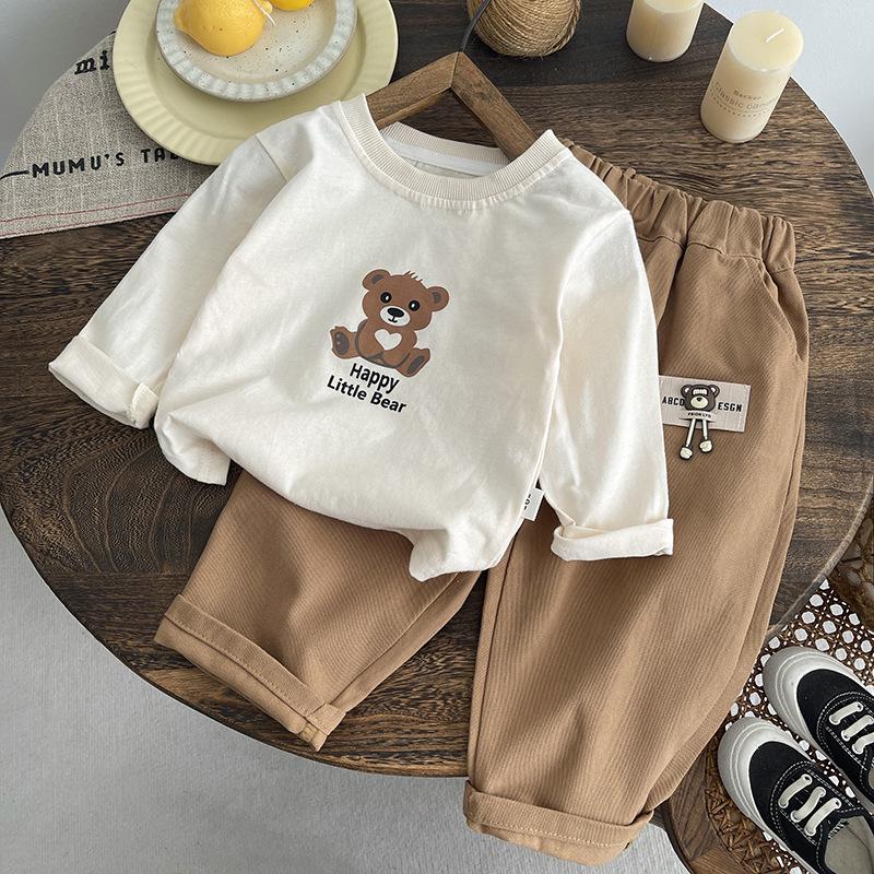 Little Bear Three-Piece Set: Jacket, Casual Pants, Trendy Boy's Fashion.