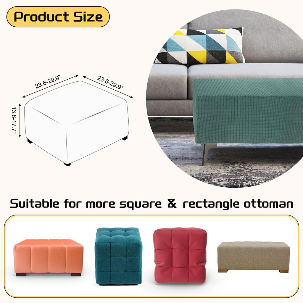uxcell Square Jacquard Ottoman Slipcover with Elastic Stretch Footrest Stool Cover for Living Room Furniture Protector Medium Bottom, (Green, Size)