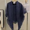 Solid Color Catkin Base Elegant Autumn and Winter Shawl- Soft Fringed Edge Large Scarf