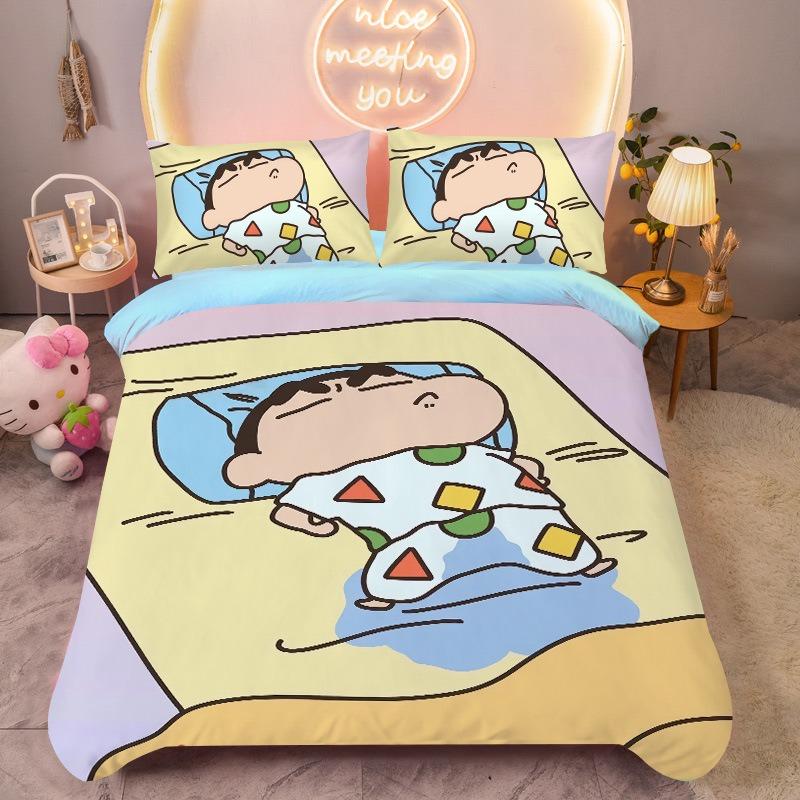 Комплект пододеяльника Crayon Shin-chan Мультяшный комплект постельного белья, Мягкий комплект пододеяльника для дома, комнаты, спальни для мальчика и девочки, Размер Кинг 260x240см