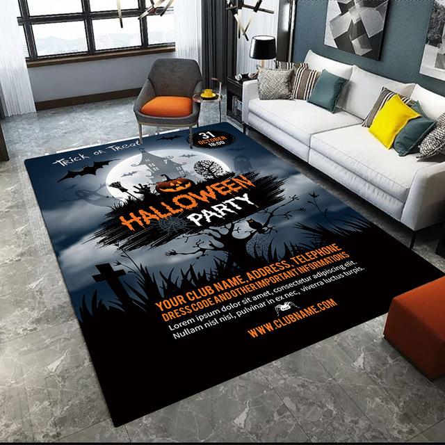 Halloween Crystal Velvet Horror Pumpkin Carpet Living Room Coffee Table Mat Bedroom Bed Blanket Bathroom Non-Slip Mat