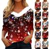 Женская мода с длинным рукавом и рождественским принтом, праздничный воротник, V-образный вырез