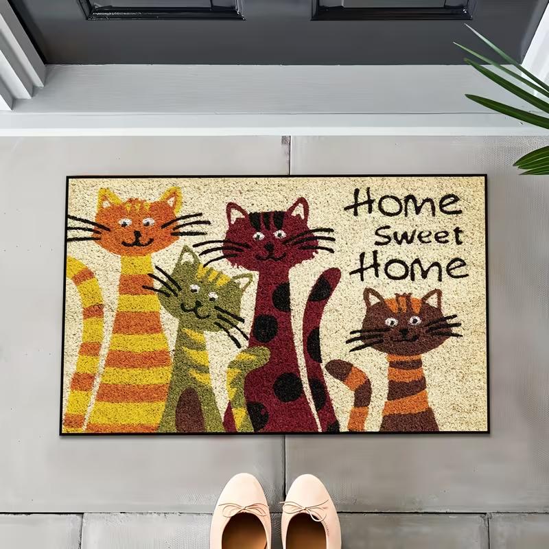 Kitchen Area Carpet Creative Cat Element Pattern Printed Carpet Floor Mat Entrance Floor Door Mat Kitchen Floor Mat Foot Mats