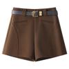 Women's 2024 High-Waist Khaki Wide-Leg Pants & A-line Shorts Set for Autumn/Winter