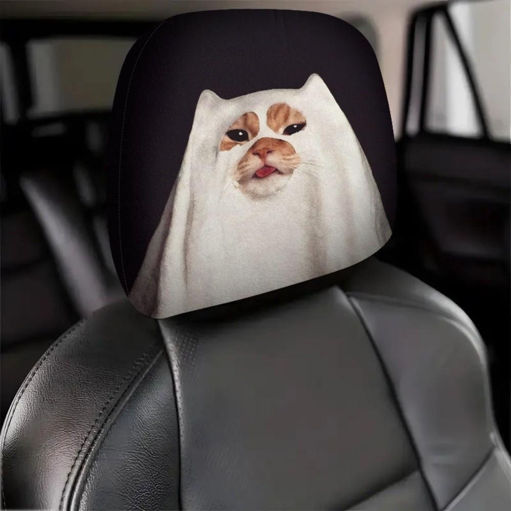 1pair Elastic Fabric Animal Car Pillowcase Universal Fit Flat Print Headrest Holiday Decor