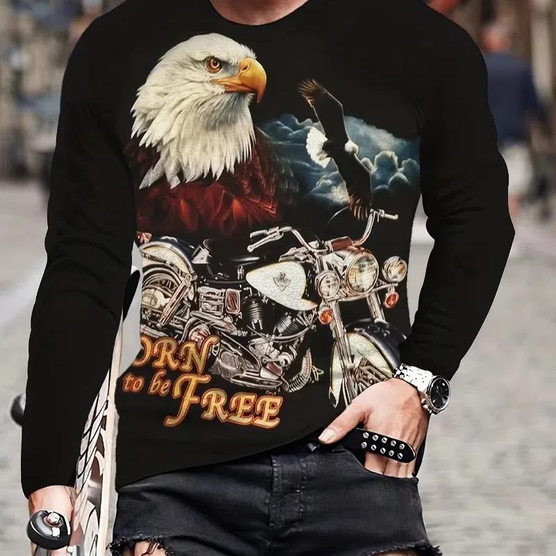 Fashion Eagle 3D Digital Printing Men's Casual Comfortable Long Sleeve T Shirt Fall Men's Patterned Clothing Tops Men's Gifts