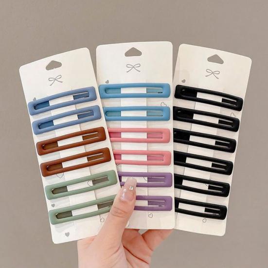 6Pcs Girl Hairpin Matte Color Rectangular Hair Clips Stable Non-Slip BB Clip Face Slimming Versatile Hair Styling