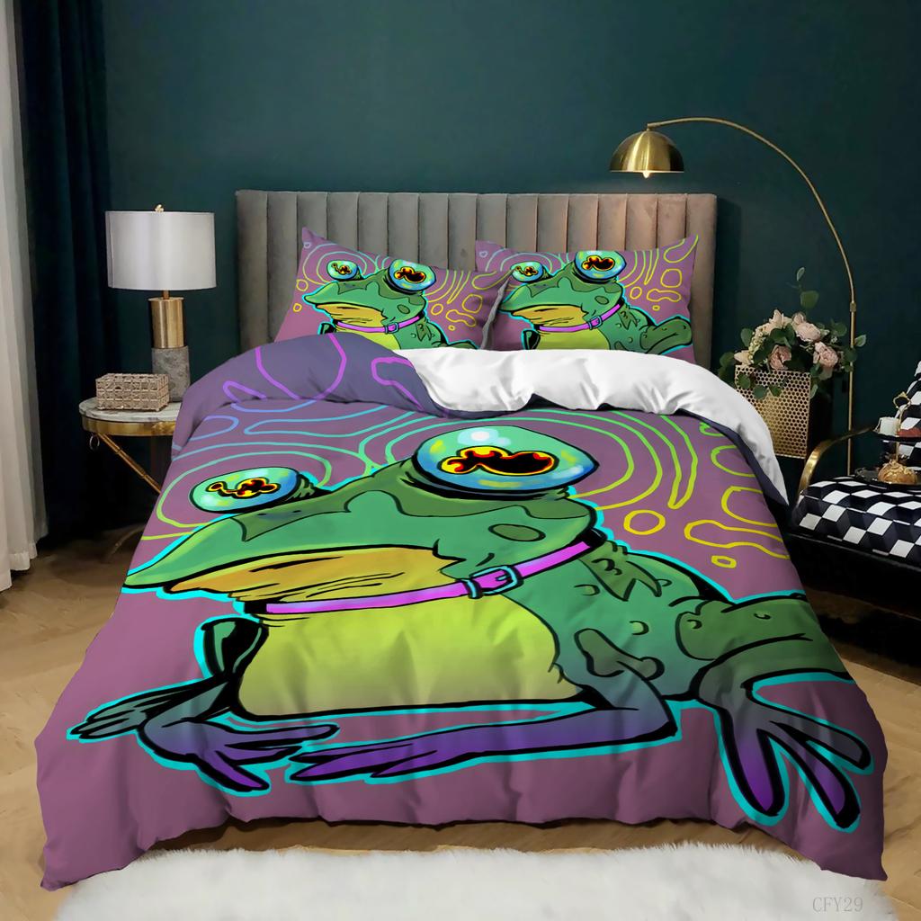 Lovely Frog Duvet Cover Set King Size Funny Frog Tropical Amphibian Bedding Set 3D Tropical Nature Animal Frog Quilt Cover Set