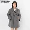 Женское полушерстяное пальто, однотонный шерстяной пиджак средней длины, толстая теплая блузка, женское пальто, офисные женские топы, осень-зима