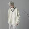 2025 Men's Retro Japanese V-Neck Twisted Knit Sweater - Soft, Loose Fit
