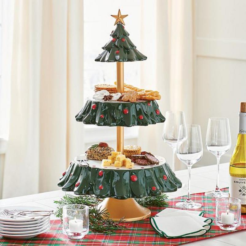 Christmas Tree Dessert Plate New Year Decoration Snack Bowl Food Tray Twin City Bracket Cake Fruit Candy Party Supplies