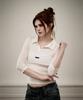 KITTY POTTERY Sheer Layered Bustier Collared Top [White]