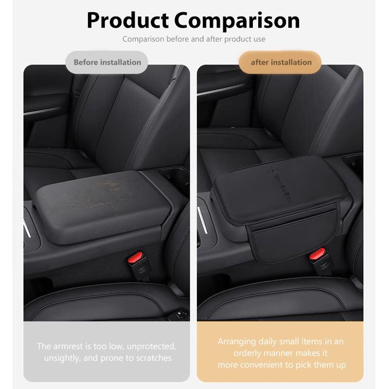 Car Logo Leather Arm Rest Protection Cushion Storage Pocket Auto Accessories For Benz CLS SLK Sport ML C200 C260 C300 W205 CITAN  o1