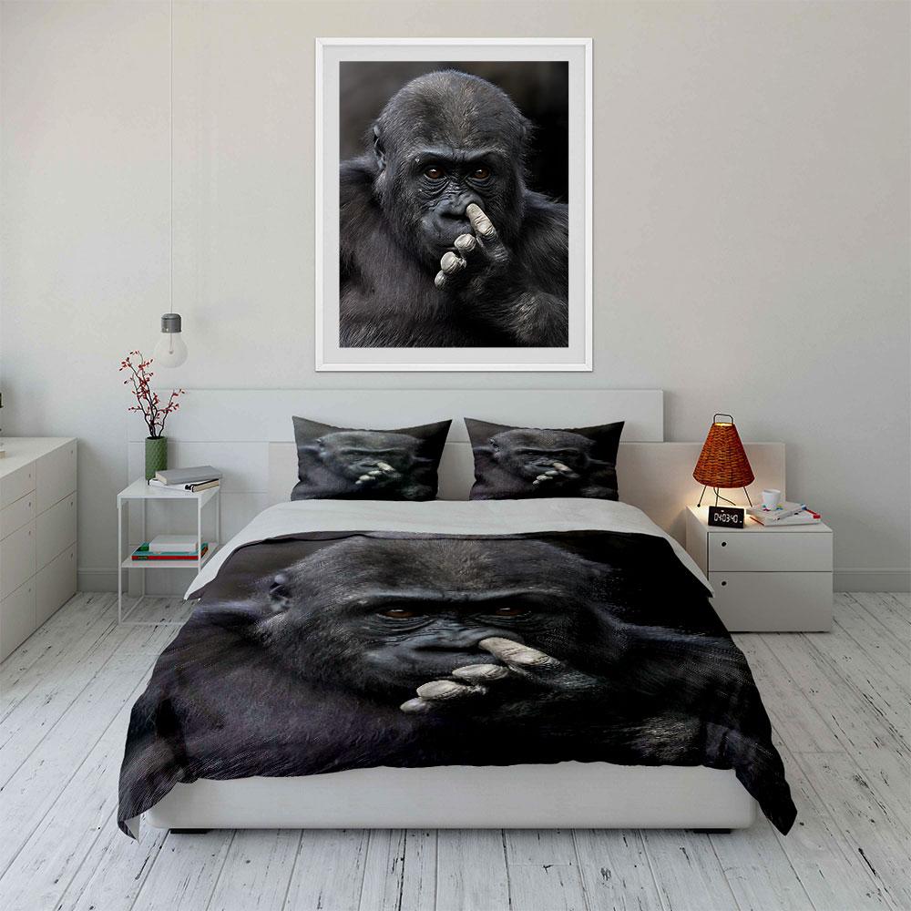Gorilla Picking Nose Design Bedding Duvet Cover Set (1*Duvet Cover 2*Pillowcases, without duvet insert)