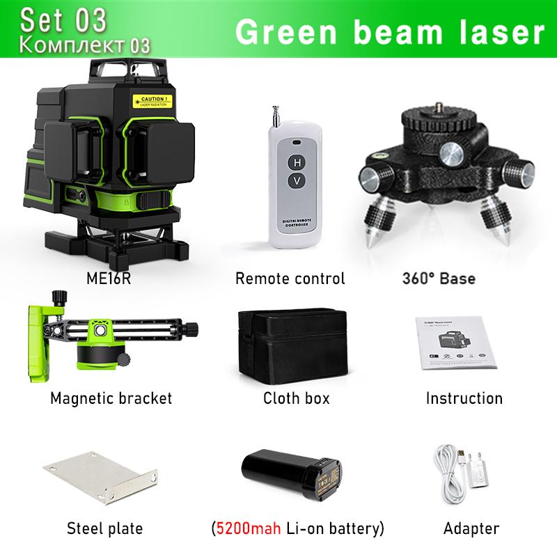 CLUBIONA Обновленный 4D 16-линейный лазерный уровень с зеленым лучом, самовыравнивающийся пульт дистанционного управления