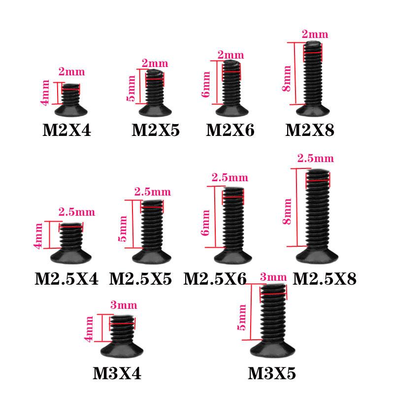 KM M2 M2,5 M3 винт с плоской головкой и крестообразным шлицем, винты для ноутбука, комплект винтов для ноутбука, маленькие черные болты для компьютера