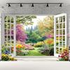 Spring floral curtain background banner, polyester multi-purpose photography background, featuring forest and green grass scenes