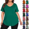 Women's Solid Color Large Size V-neck Top Loose Pocket T-shirt