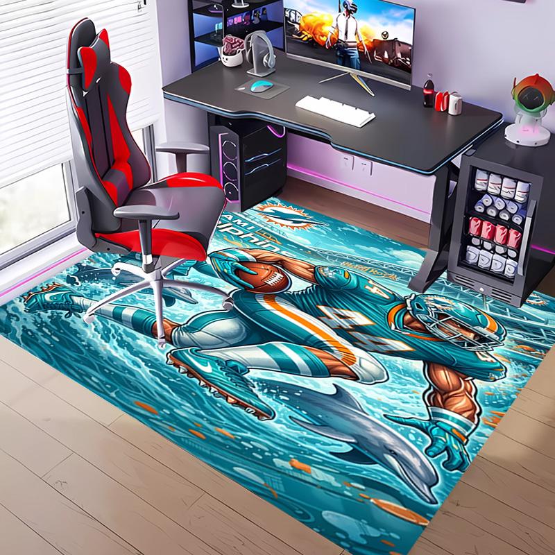 1pc Miami Dolphins logo Entrance Mat, Non-Slip Mat Area Rug,Room Decor, Outdoor Decor, Kitchen Rug,Doormat - Machine Washable, Easy to Clean