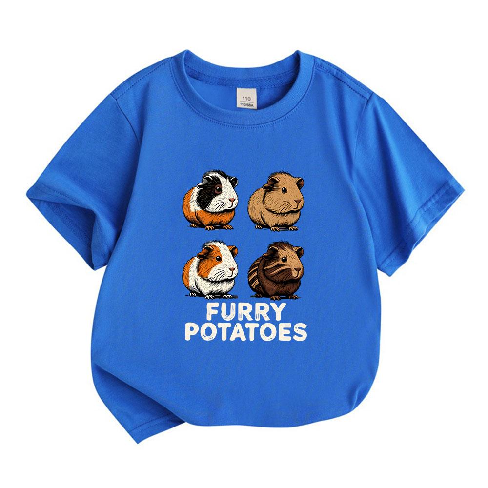 Unisex Kids Boys Girls 100% Cotton Crew Neck Short Sleeve T-Shirt, Cute Guinea Pig Furry Potatoes Graphic Casual Summer Tee for Children
