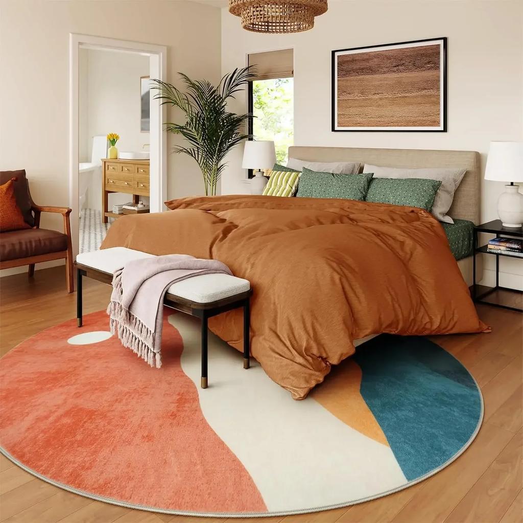 Круглый ковер для спальни, Мягкий ковер круглой формы, Имитация кашемира, Ковер в стиле бохо, Моющийся ковер для класса, для декора гостиной