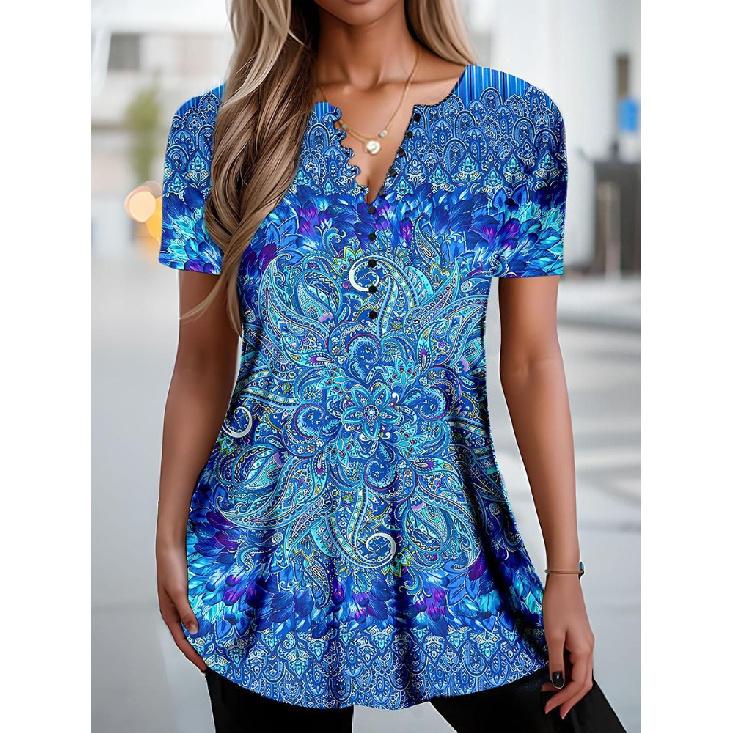 Simple Women'S Short Sleeve 3D Flower Print Clothes Beautiful V Neck Short Sleeve T-Shirt Trendy Fashion Women'S Streetwear