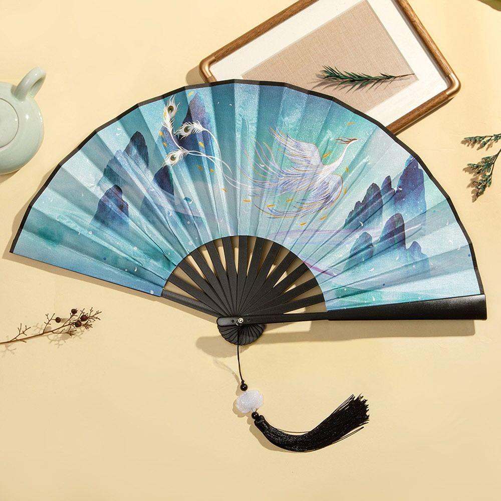 Bamboo Vintage Folding Fan Colorful Shank Classical Dance Fan Hand Fan  Home Decoration