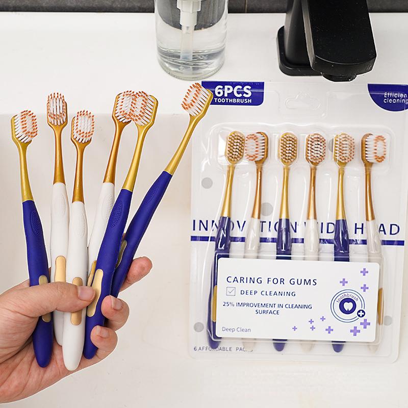 6 шт./компл. зубная щетка с широкой головкой, бытовая унисекс, для взрослых с мягкой щетиной, зубная щетка для чистки зубов, уход за полостью рта