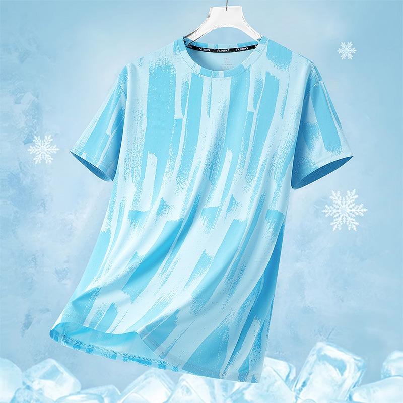 Men's Summer Casual Versatile Short Sleeve T-Shirt Trendy Breathable Ice Silk Sports Top Running Shirt